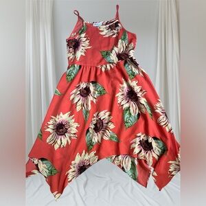Bonnie Jean Coral Dress with Sunflower Design